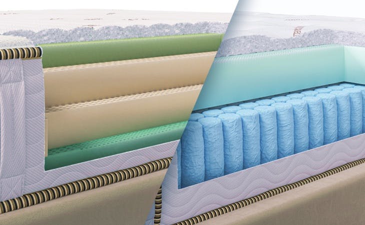 latex vs hybrid - image of zenhaven and saatva latex hybrid mattresses