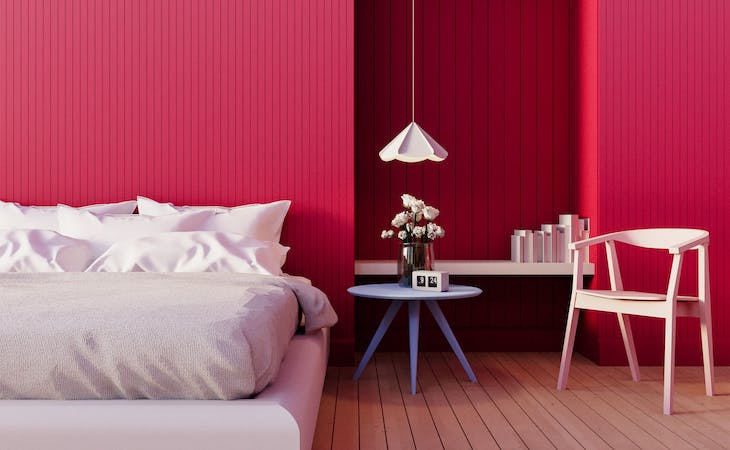bedroom with magenta walls - pantone 2023 color of the year