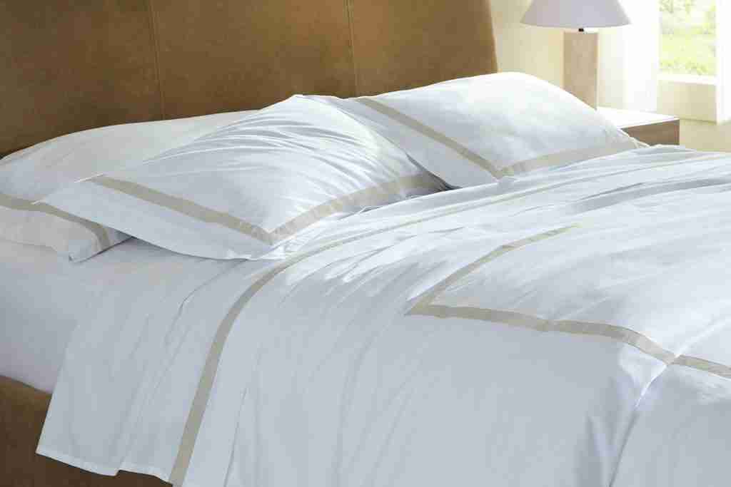 banded percale duvet set lifestyle angle sand 3 2
